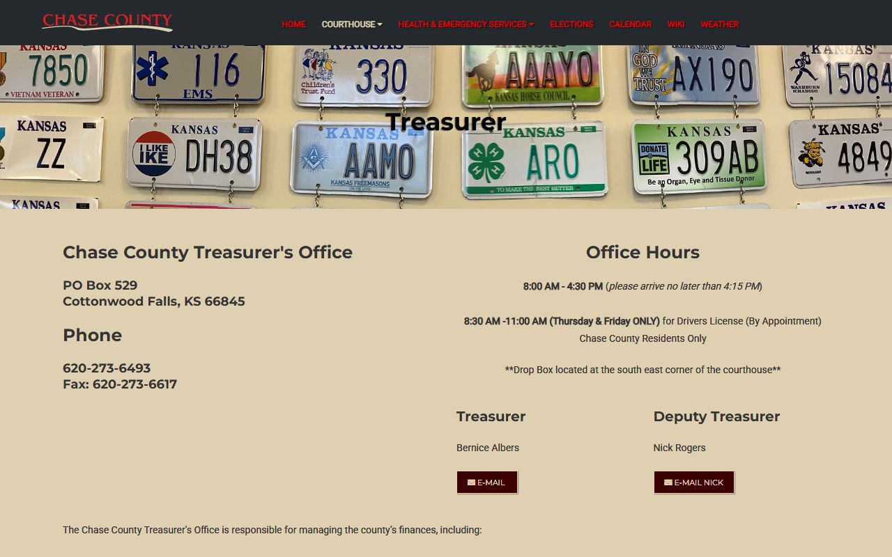 Chase County Clerk of the District Court courthouse office routing and treasurer source