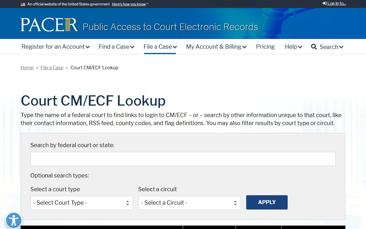 Chase County Clerk of the District Court separate federal PACER CM ECF lookup
