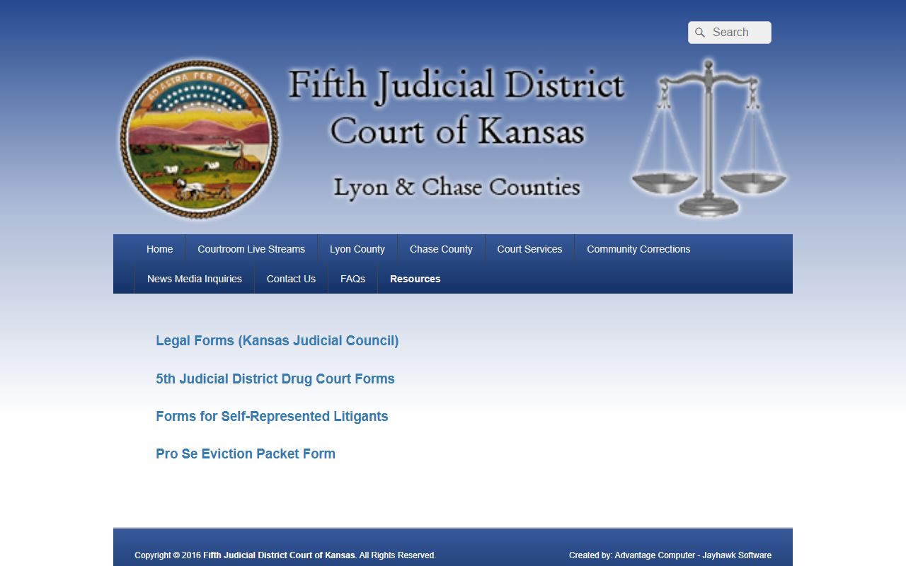 Chase County court dockets Fifth Judicial District forms page