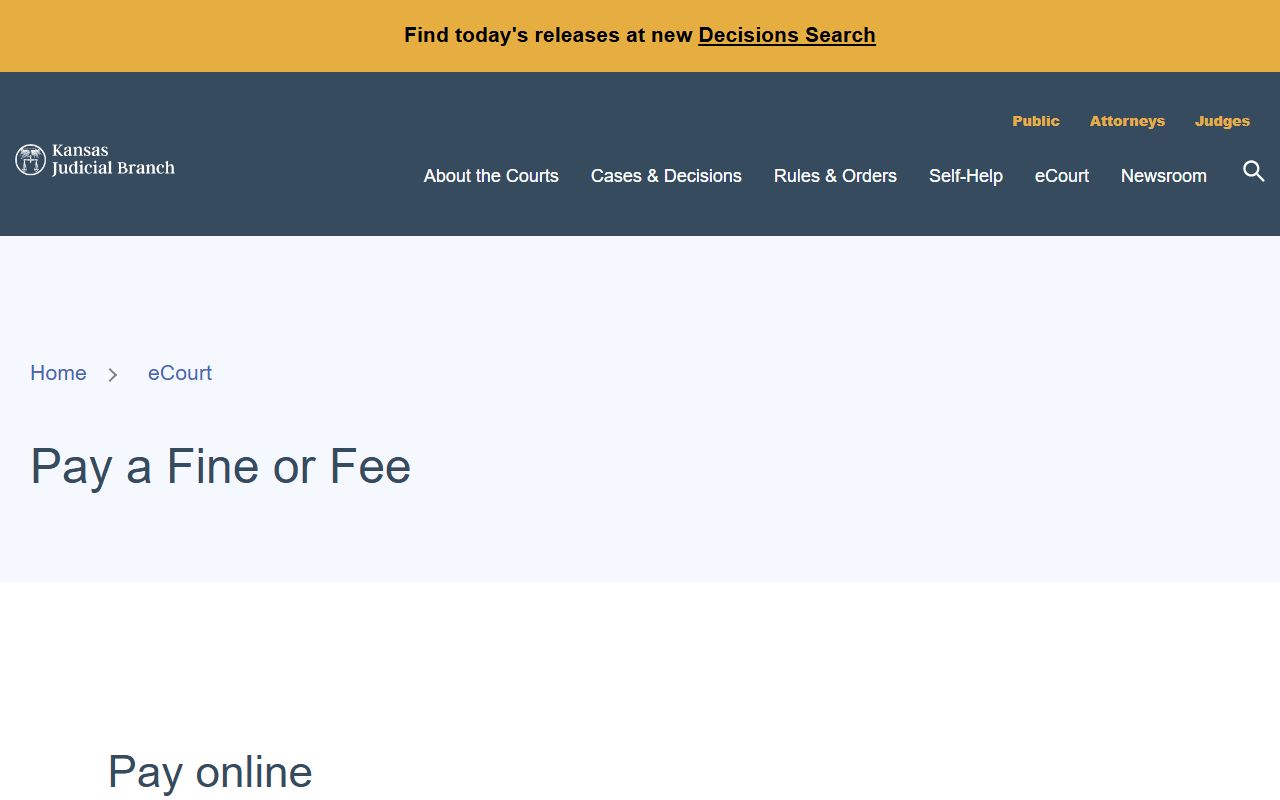 Chase County court dockets Kansas pay fine or fee page