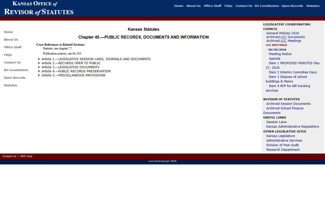 Chase County court records Kansas KORA statute index