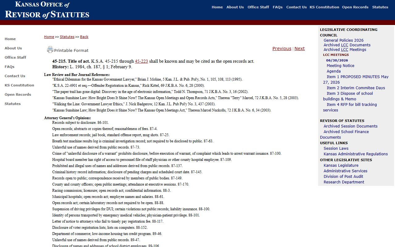 Chase County court records Kansas KORA title section