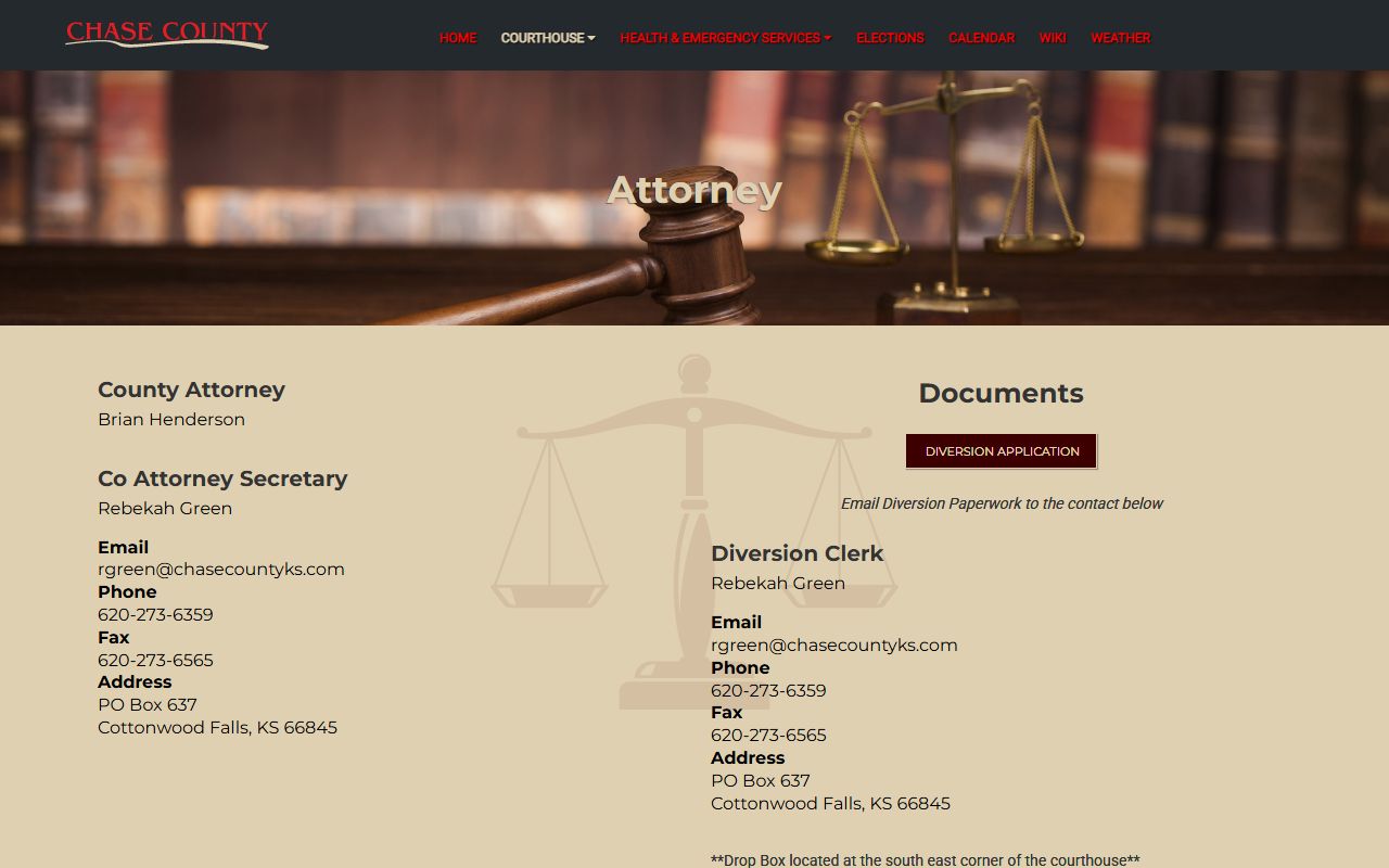 Chase County criminal court records County Attorney diversion page