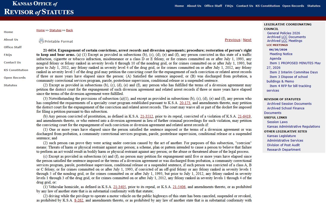 Chase County criminal court records Kansas expungement statute