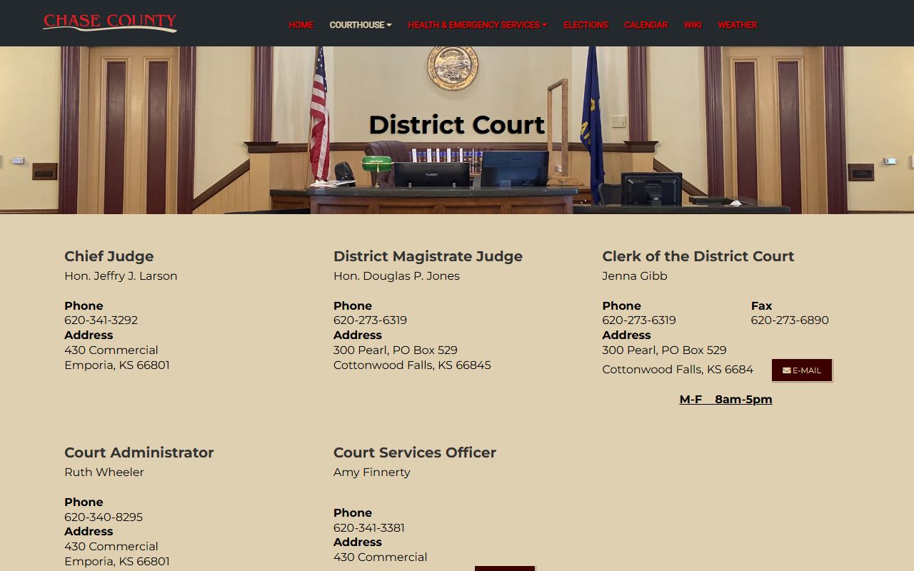 Chase County District Court official county court contact page