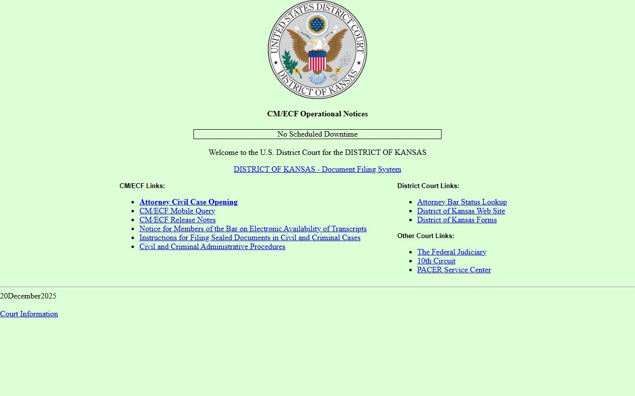Chase County District Court separate federal Kansas CM ECF login