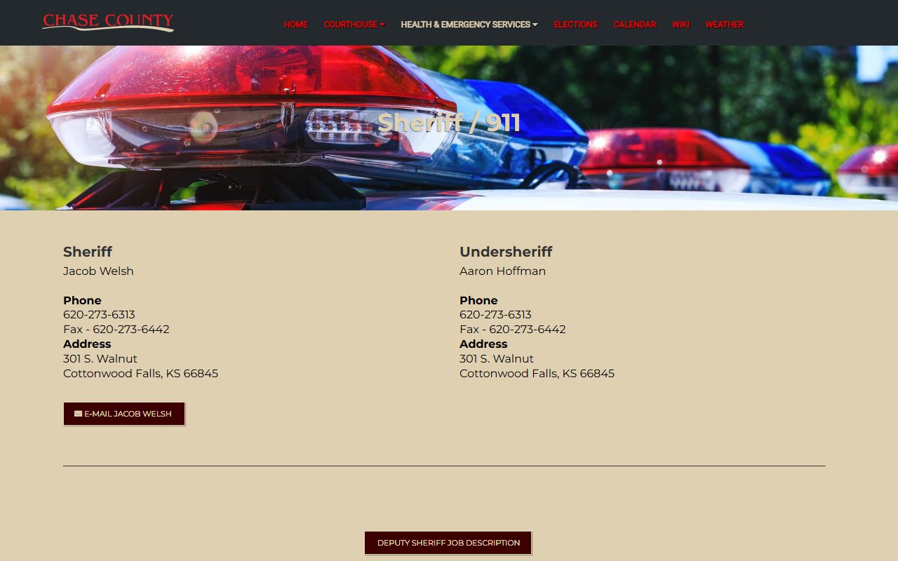 Chase County sheriff jail records contact page