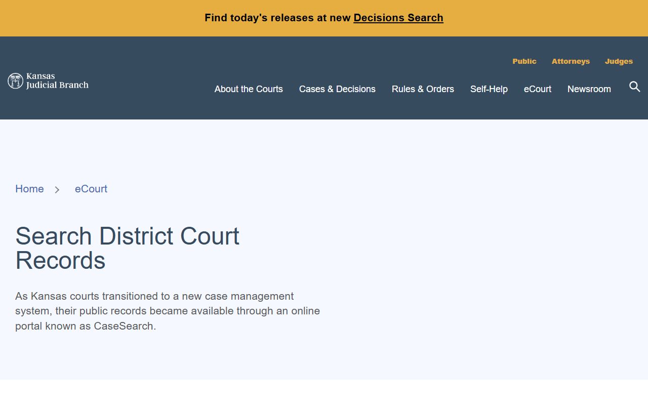 Chase County court records Kansas district records access page