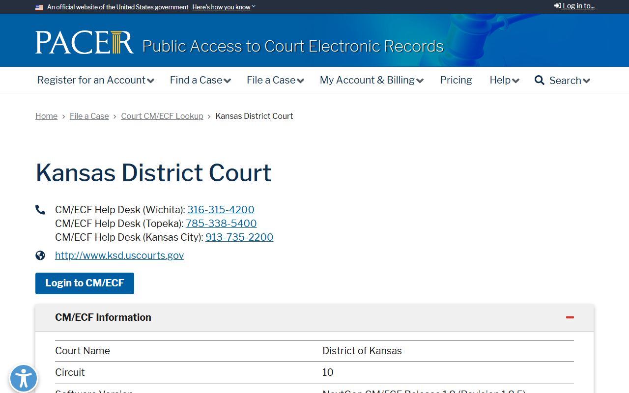 Chase County inmate records PACER Kansas federal lookup source