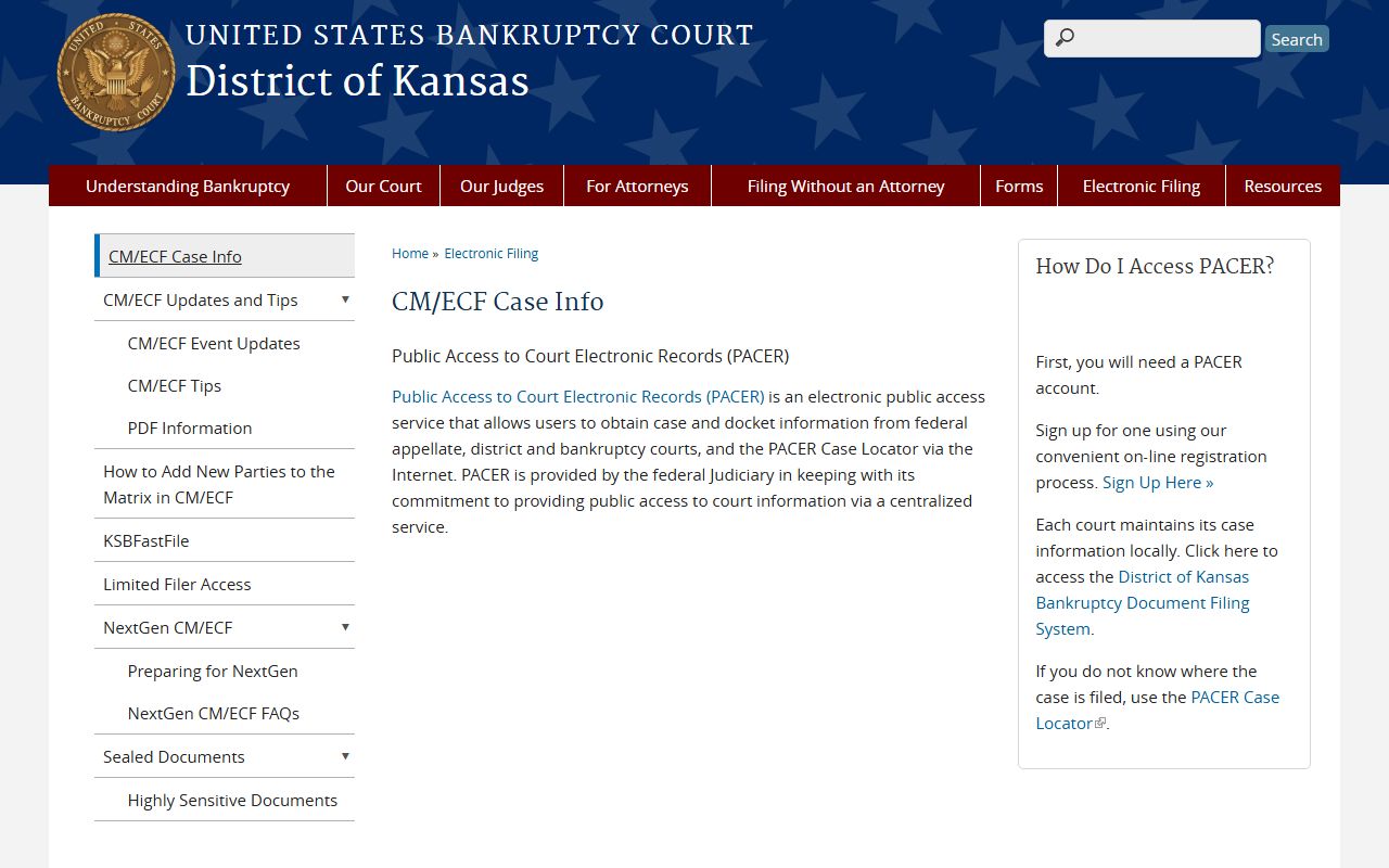 Chase County probate records bankruptcy CM ECF and PACER access