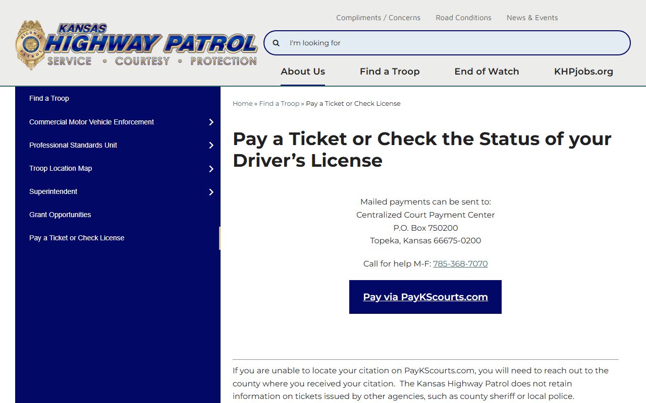 Chase County traffic court records Kansas Highway Patrol ticket license guidance