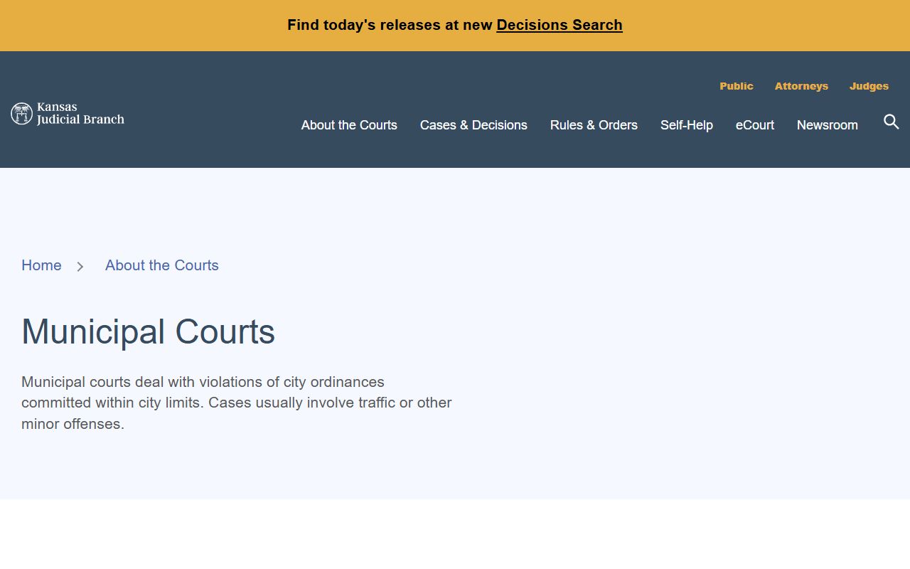 Chase County traffic court records Kansas municipal courts source