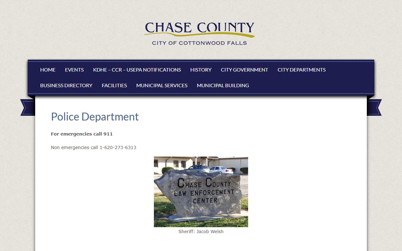 Chase County warrant records Cottonwood Falls police sheriff contact