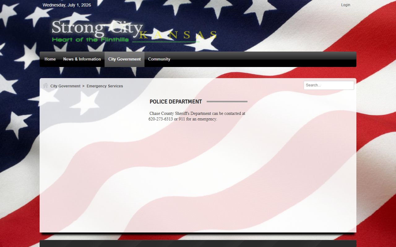 Chase County warrant records Strong City emergency services sheriff contact